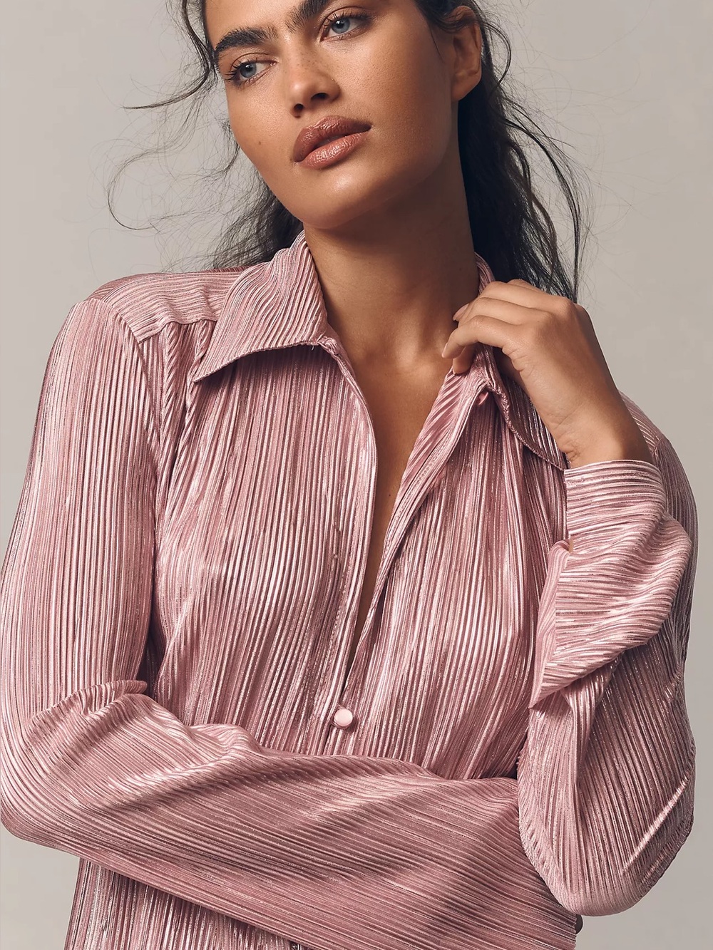 Sabina Musayev Rigel Pleated Blouse Pink Rose Metallic Shimmer Sz Small NWT New - Picture 16 of 16
